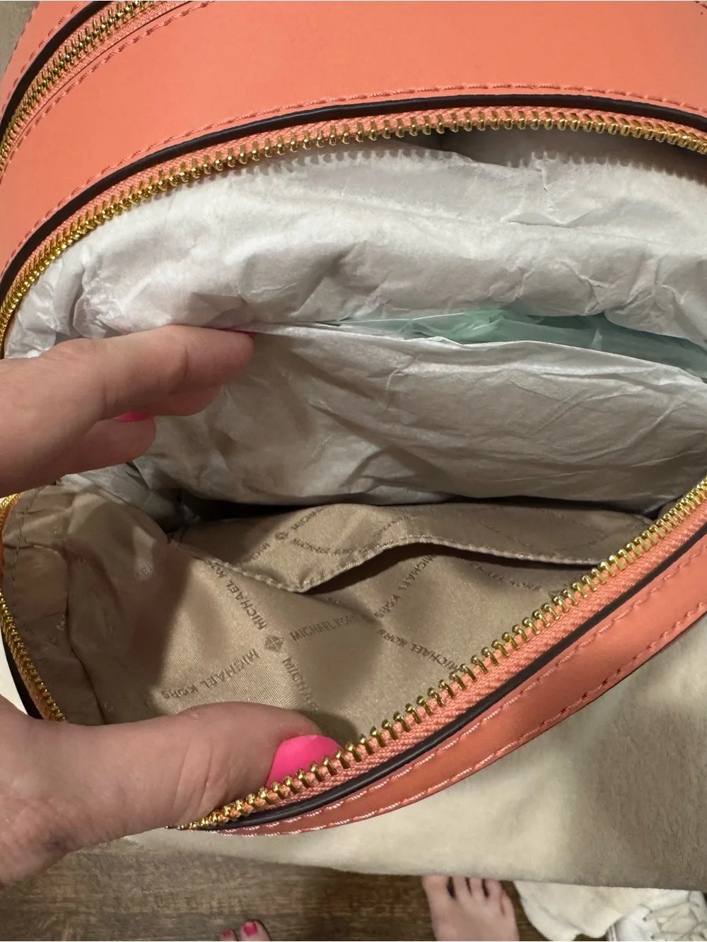 Michael Kors Jaycee Medium Zip Pocket Pebbled Leather Backpack in Sherbert